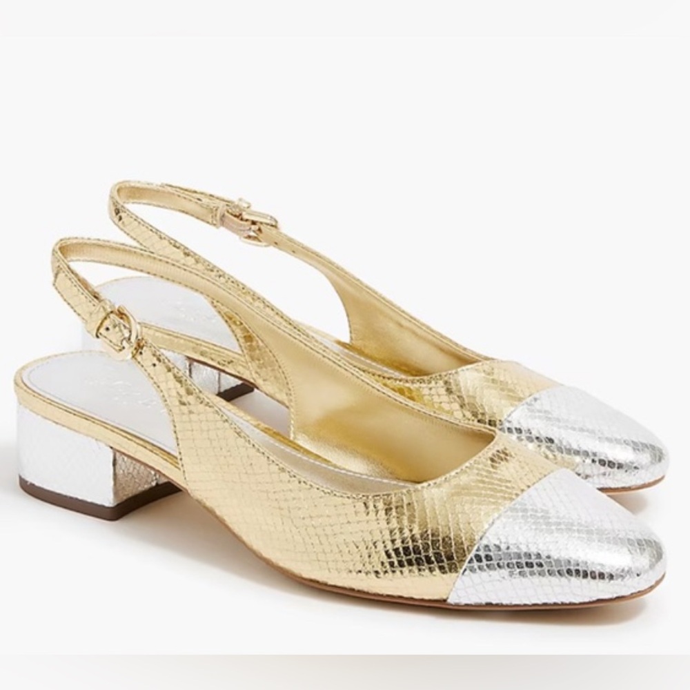 J. Crew Factory | Snake Gold, Silver Slingback 8 1/2